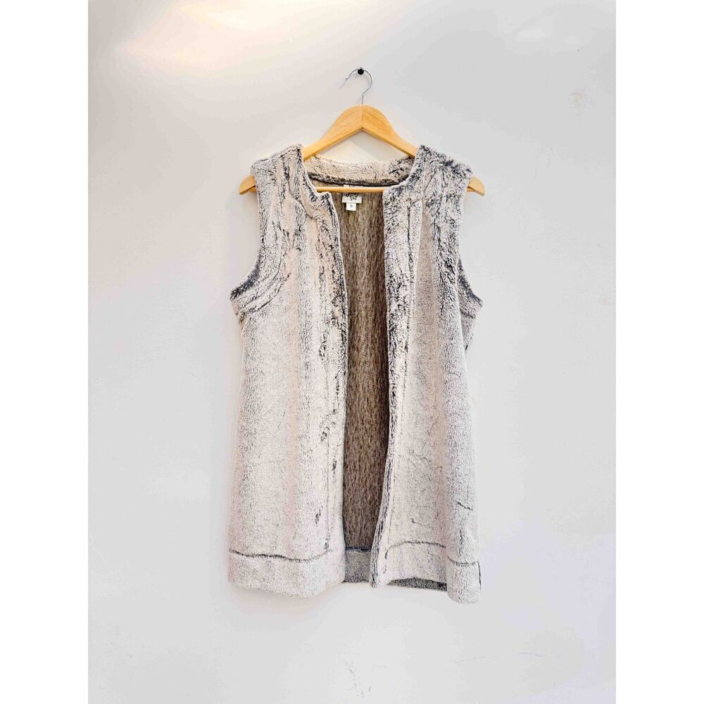 Ivy Jane Faux Fur Long Duster Vest Black Frost Shaggy Open Front Small